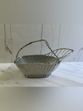 VTG Raimond Silverplate Woven Wine Bottle Holder Basket Caddy Barware Japan MCM